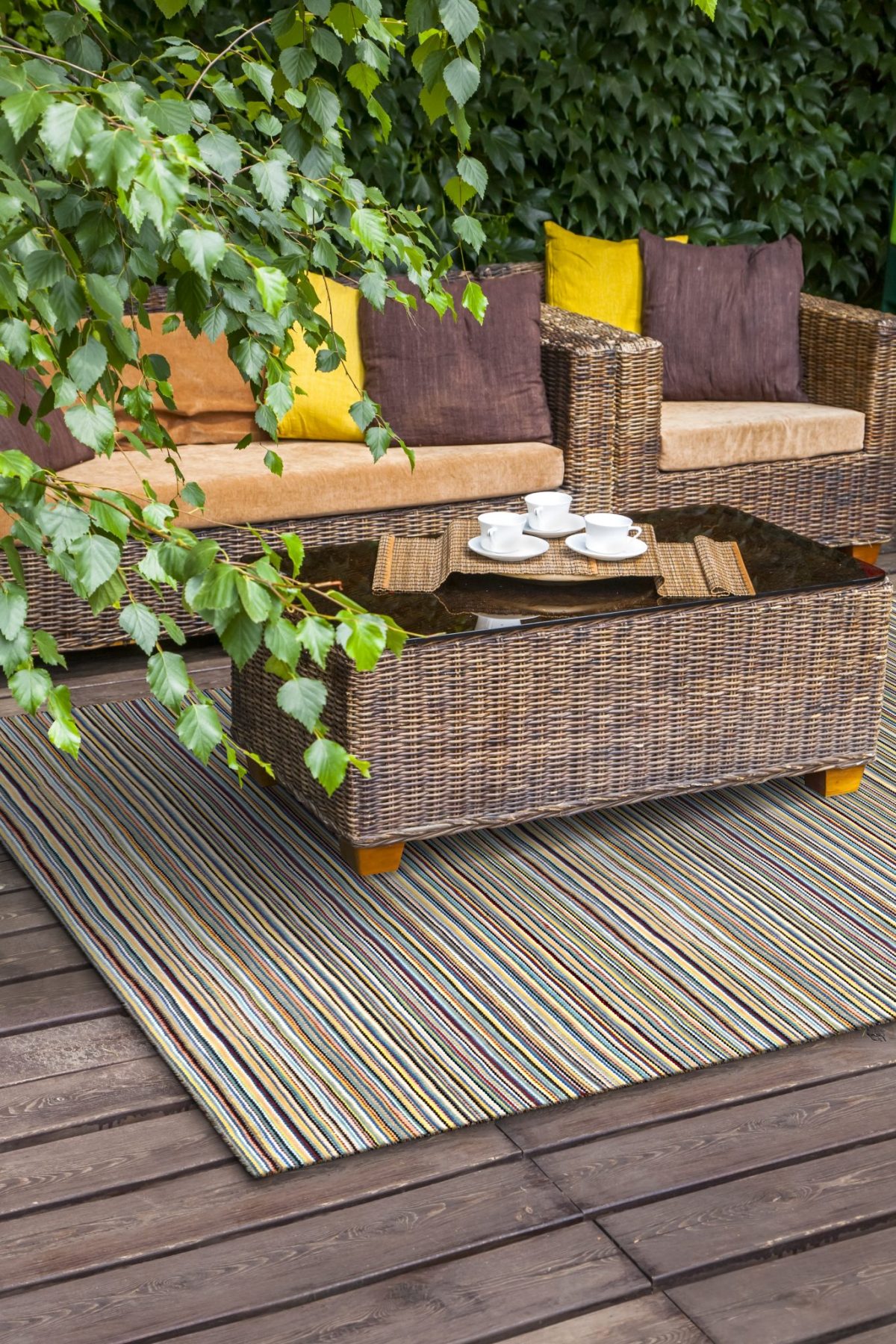 Gestreept gekleurd luxe buitenkleed