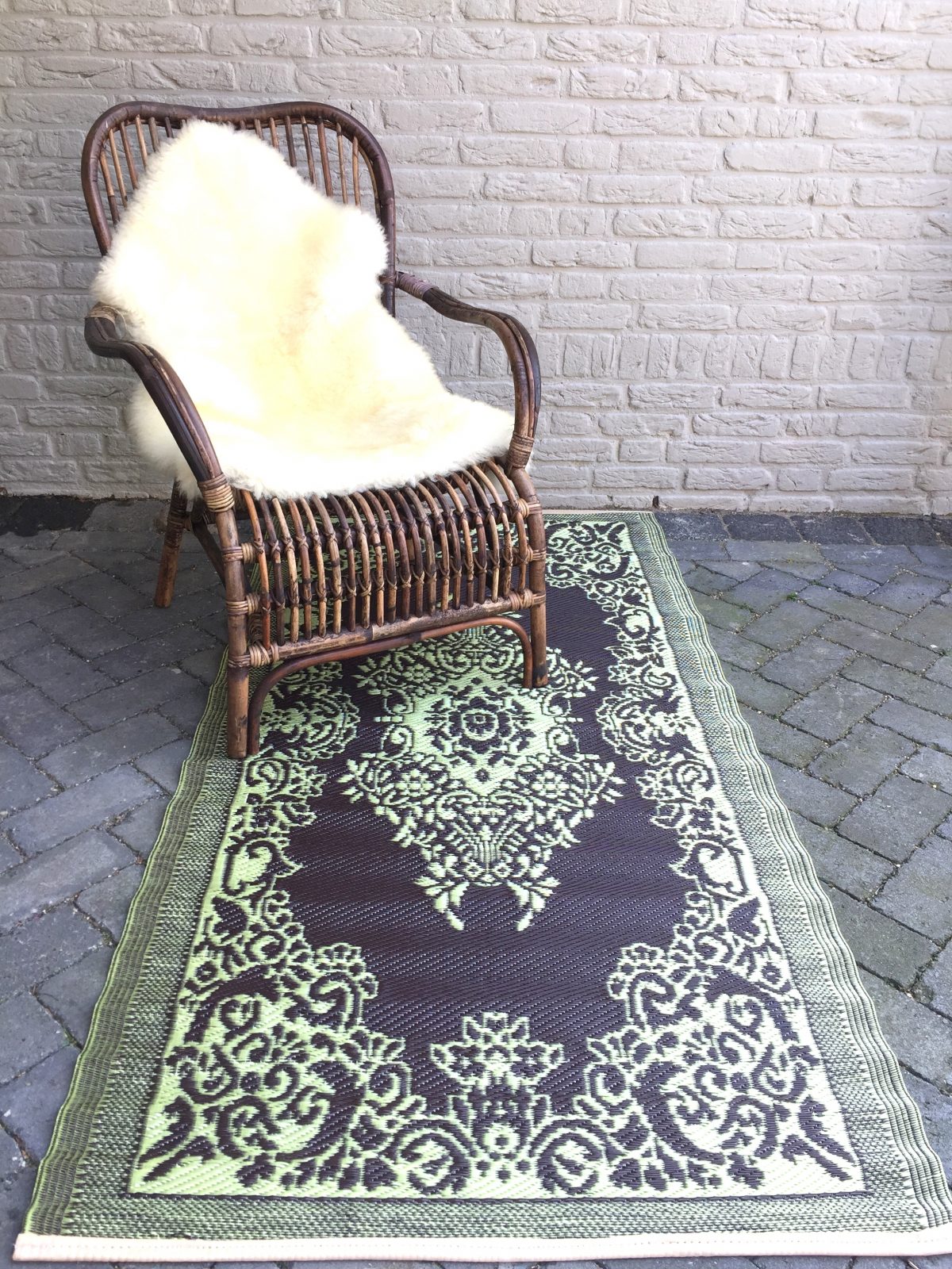 Buitenkleed kunststof brocante groen sfeer